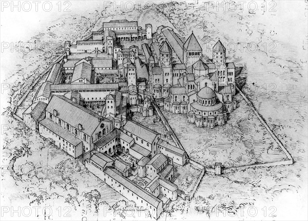 The Cluny Abbey (Saone and Loire). Illustration by K.J. Connant