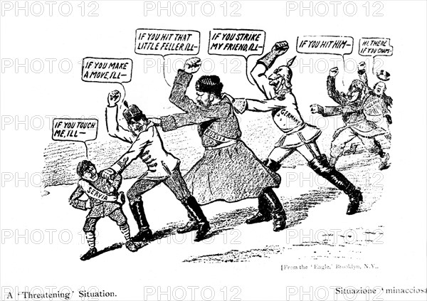 Threatening situation : Serbia (Yugoslavia), having captured a port on the Adriatic, is threatened by Austria, who sees the capture as a gain for Russia. Russia comes to the aid of Serbia and threatens Austria. Germany precipitates accordingly