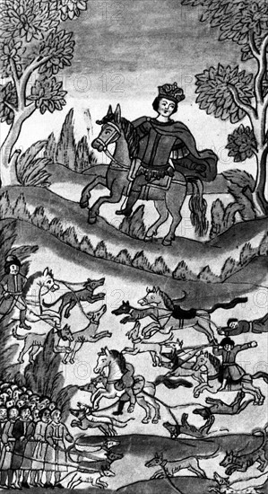 Règne de Pierre 1er de Russie, dit Pierre le Grand (1672-1725). Le roi Pierre 1er à la chasse