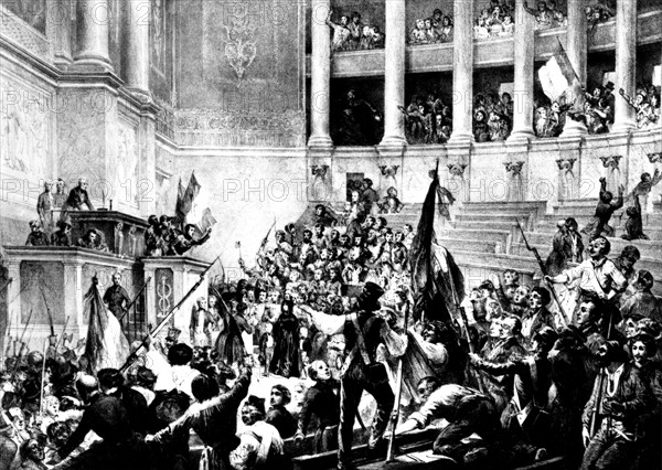 Last meeting with the house of Commons. Lamartine, at the platform, announces the deposal of the Orleans dynasty. Lithograph by Jules David