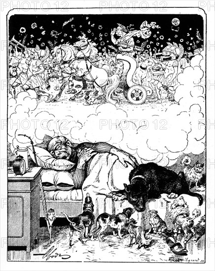 Caricature in "Strekoza". Bismarck's dream.