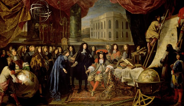 Testelin, Colbert présente à Louis XIV les membres de l'Académie Royale des Sciences créée en 1667