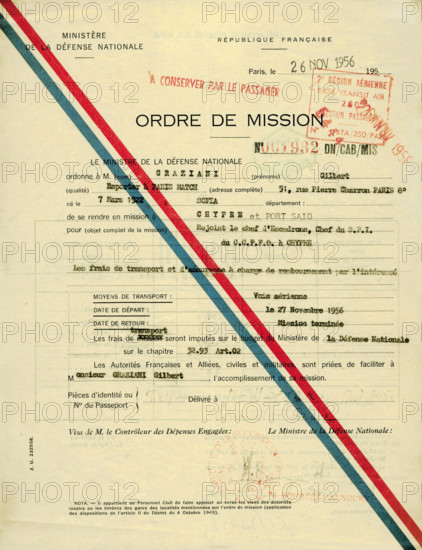 Mission order for Benno Graziani, 1956