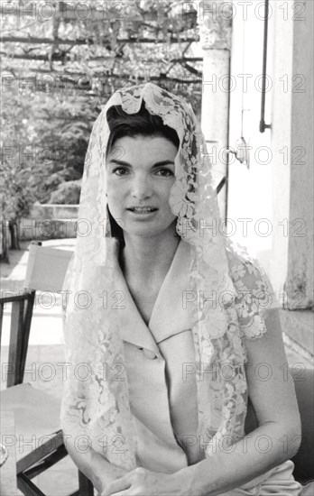 Jackie Kennedy. Summer 1962. Vacation in Ravello (Italy). Mantilla