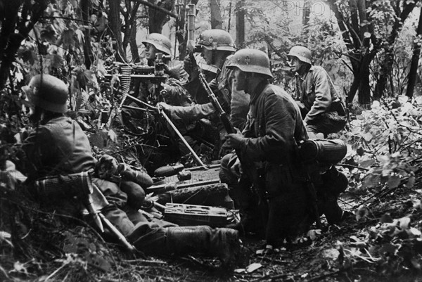 Soldats allemands postés dans un bois