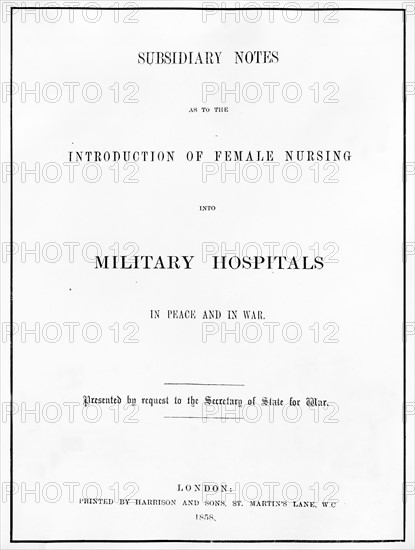 Nightingale, Florence - Krankenschwester, GB/ Titelseite einer Schrift von F.N.