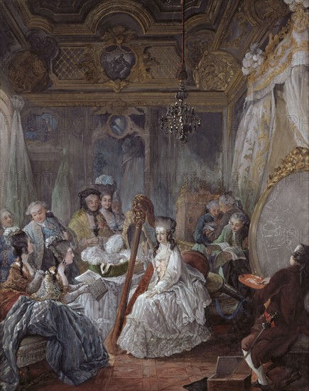 Gautier d'Agoty, Marie-Antoinette jouant de la harpe dans sa chambre à Versailles
