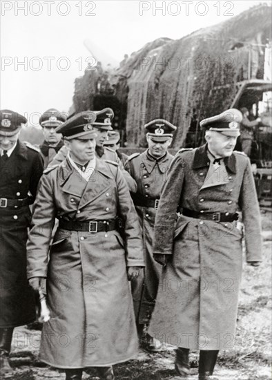 General Field Marshall Erwin Rommel inspecting the fortifications in the Biscaya. Photography. 1944