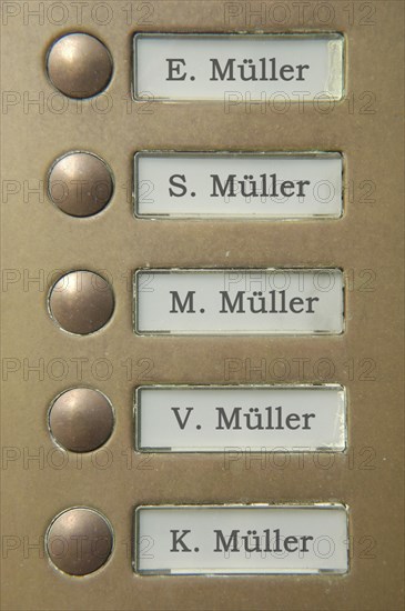 Five door bell nameplates all with the name Muller
