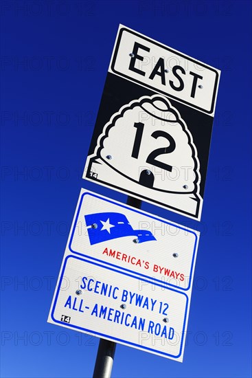 Sign Scenic Byway 12 in front of Capitol Reef National Park