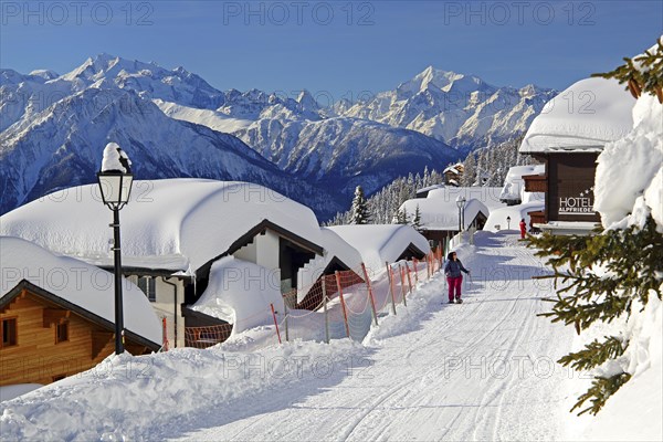 Chalets with deep snow in the village