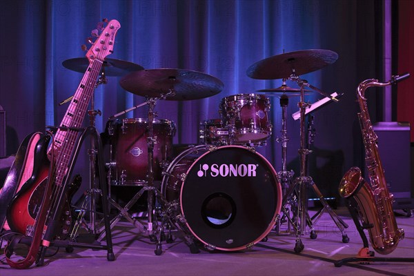 Instruments of a jazz band on stage