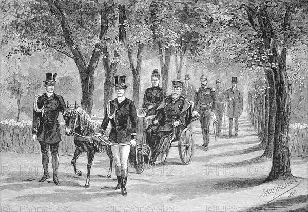 A trip by Kaiser Friedrich with the carriage in the castle park of Charlottenburg