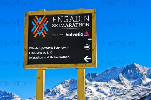 Information sign for the annual sports event Engadin Ski Marathon