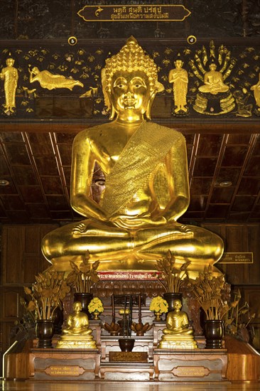 Golden Buddha statue in the Bot of Wat Phuttha Nimit Phra Saiyat