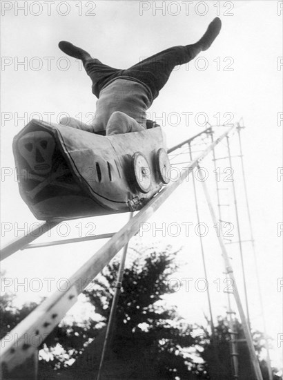 Headstand on roller coaster