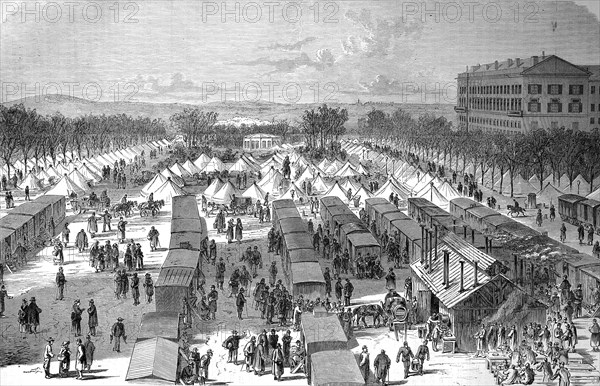 Tents and railway cars served as the hospital on the Esplanade in Metz