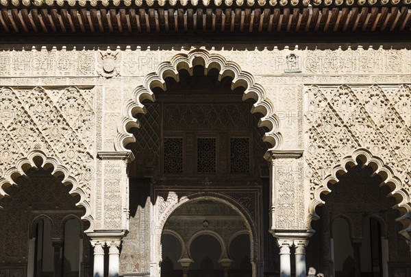 Highly artistic Moorish facade in the Patio de las Doncellas