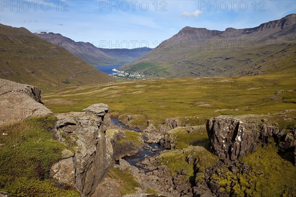 Landscape with view of Fjord Seydisfjordur