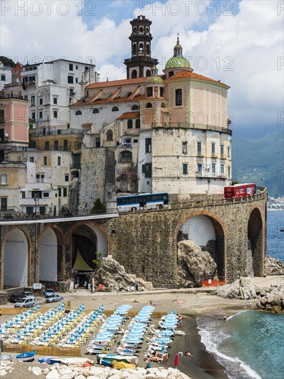 View of the village with lido and church Collegiate Santa Maria Maddalena