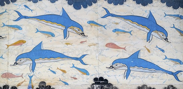 Reconstruction of the dolphin frescoes by Arthur Evans
