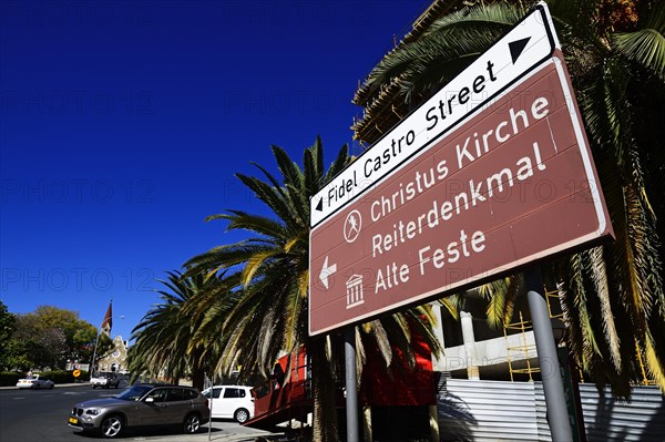 Sign Christ Church and Fidel Castro street with a view of the church