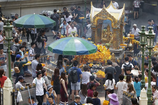 Many people at the Erawan Shrine with Hindu-God Brahma