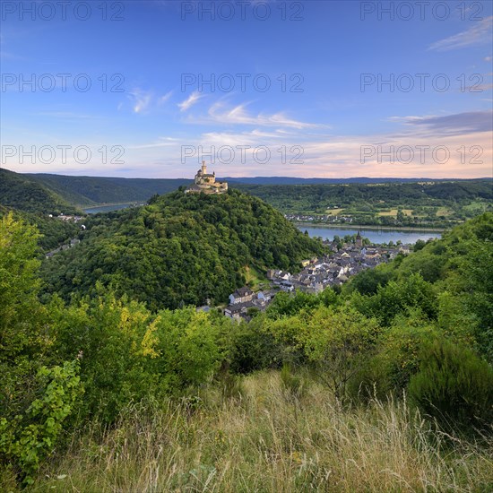 View of the Marksburg castle and the city of Braubach am Rhein