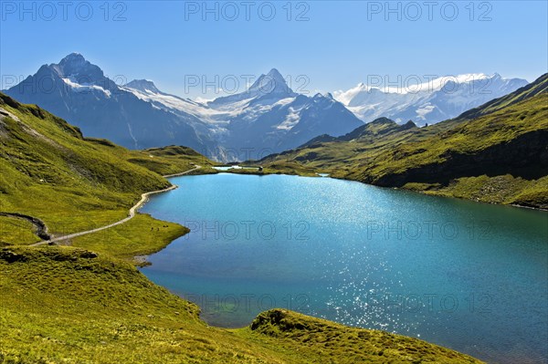 Bachalpsee and the peaks Schreckhorn and Finsteraarhorn