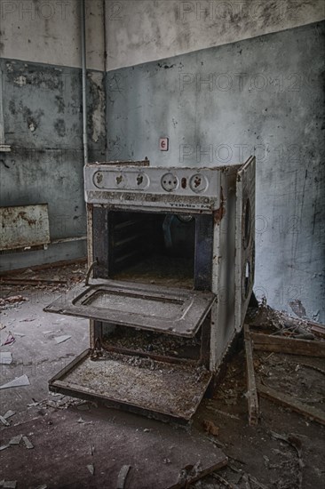 Kitchen stove in destroyed room