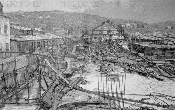Damage after a cyclone on the island of Martinique. The ruins of the market hall in Fort-de-Frane. The Martinique Hurricane of 1891