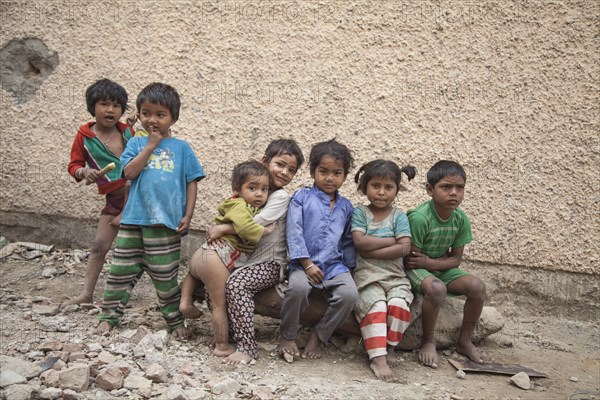 Group of small children in the slum at the Ghazipur garbage dump