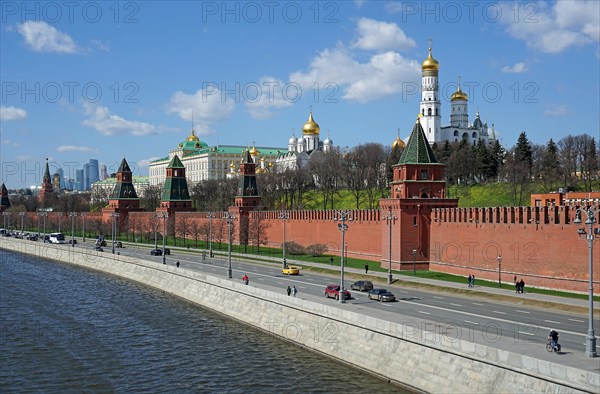 Moscow Kremlin on the bank of Moskva River with palace and cathedrals