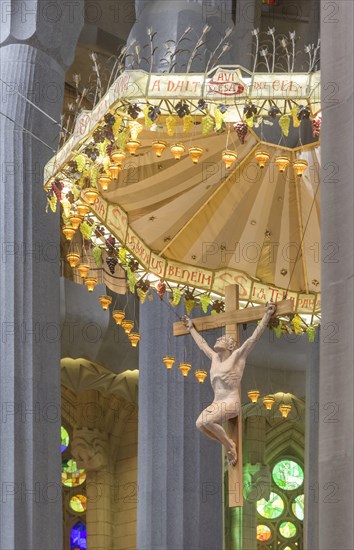 Interior view of the Sagrada Familia by Antoni Gaudi