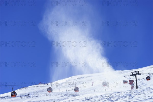 Production of artificial snow with snow cannons