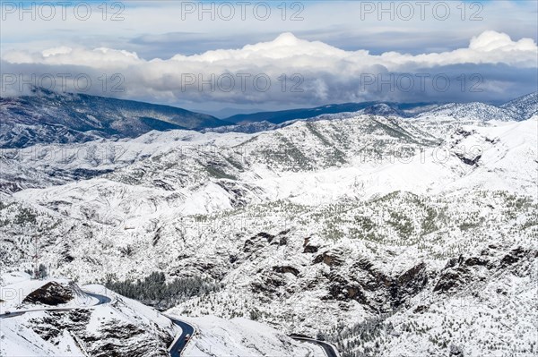 Snow covered mountains at the Tizi N'Tichka pass in the Atlas Mountains
