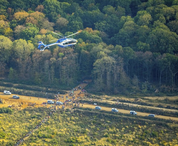 Police helicopter at major demonstration against the clearing of the Hambach forest