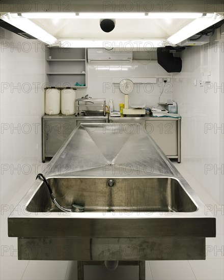 Autopsy table in a mortuary