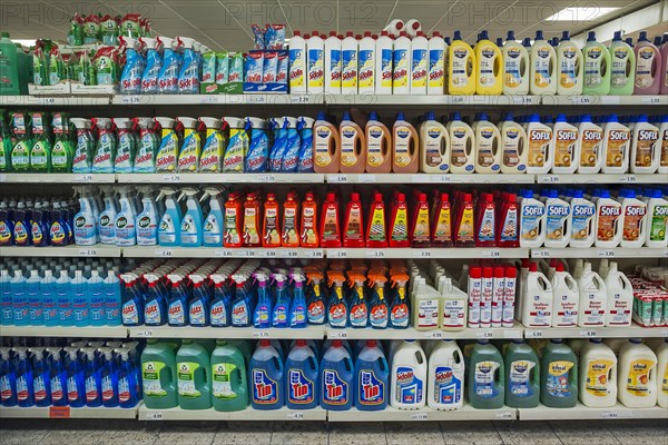 Shelf with cleaning materials in a supermarket