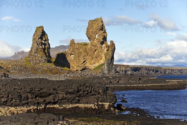 Coastal landscape with rock formation Londrangar