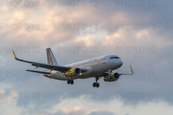 Airbus A320-323 of the airline Vueling during landing approach