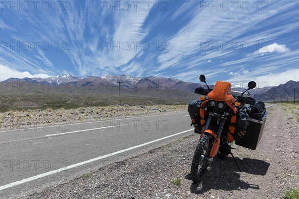 Heavily packed motorcycle on the roadside