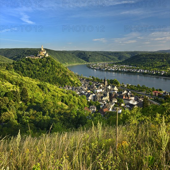 View of the Marksburg castle and the city of Braubach am Rhein