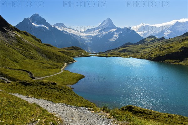 Bachalpsee and the peaks Schreckhorn and Finsteraarhorn