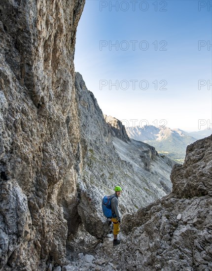 Hiker on the Santner via ferrata