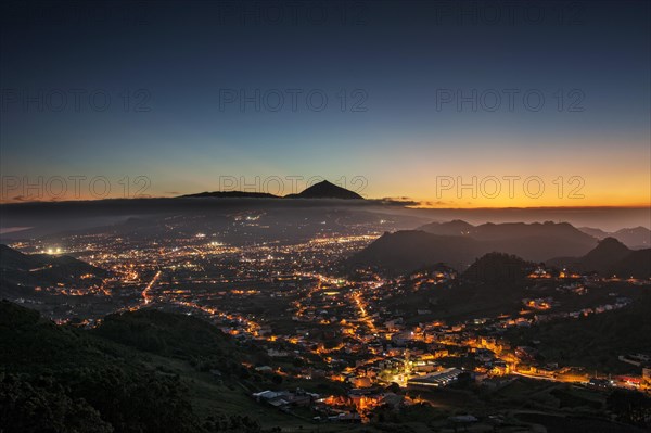 View over San Cristobal de La Laguna to Mount Teide at sunset
