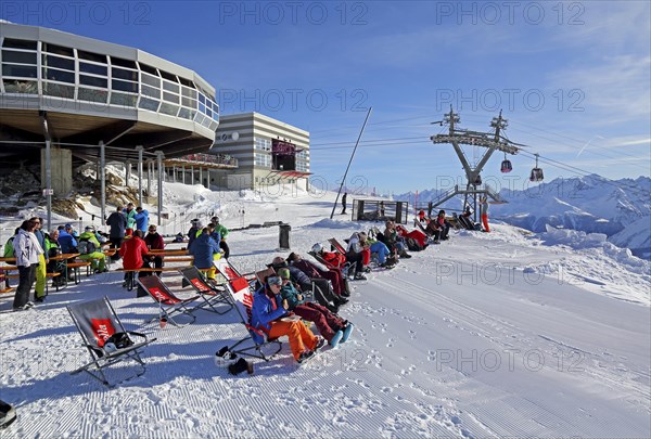 Mountain restaurant at the skiing area on the Bettmerhorn with sun terrace