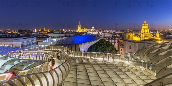 View from Metropol Parasol to numerous churches in the evening
