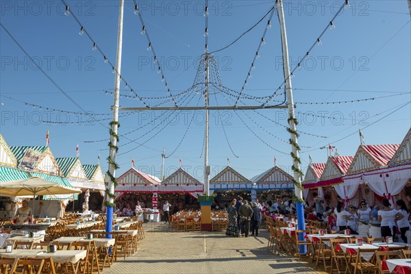 Colorful marquees with tables and chairs