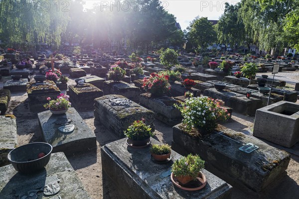 Old cemetery with sandstone graves